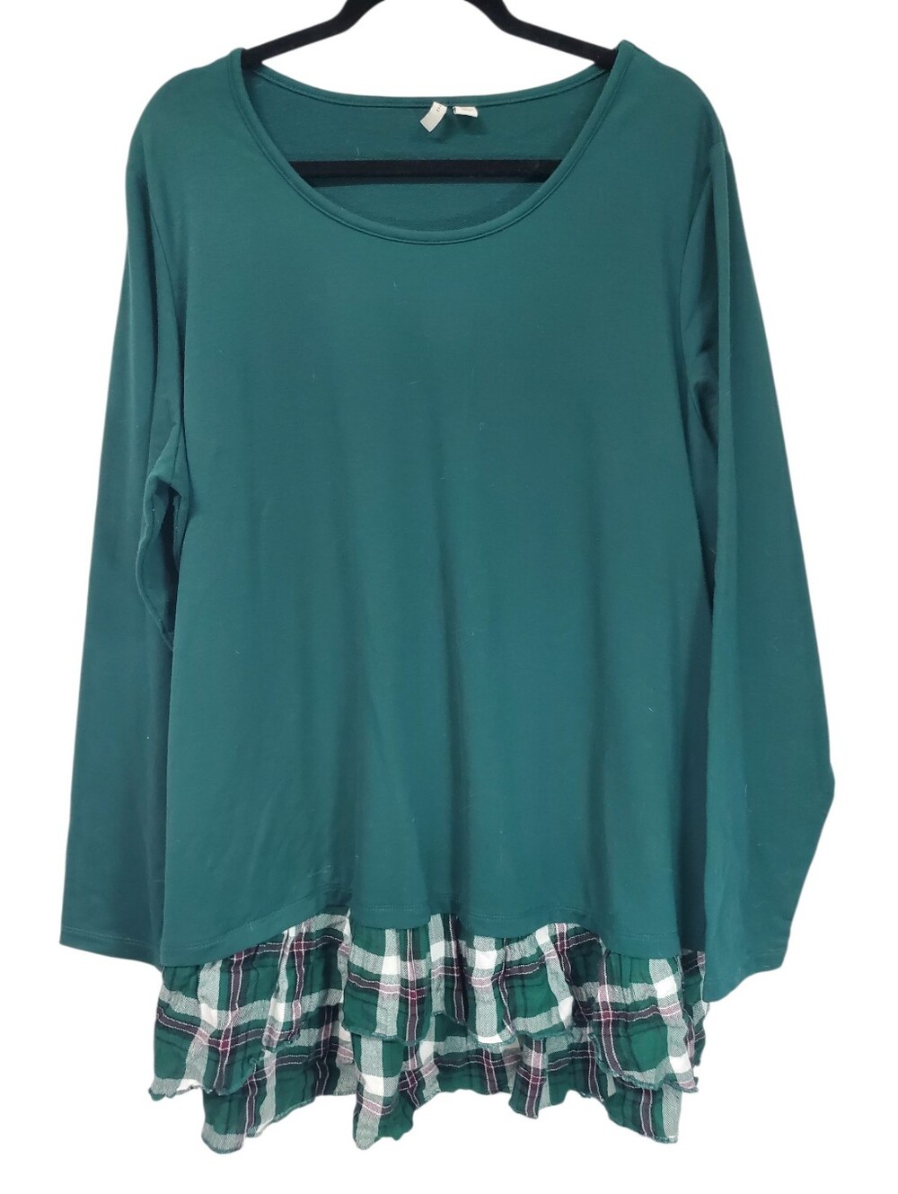 Cato Pullover Green Sweater With Plaid Raw Hem Rustic Fall Whimsigoth 18/20